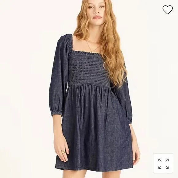 J.CREW Dresses & Skirts - J.Crew Size XXS Smocked Puff Sleeve Mini Dress in Chambray  Blue 100% Cotton NWT